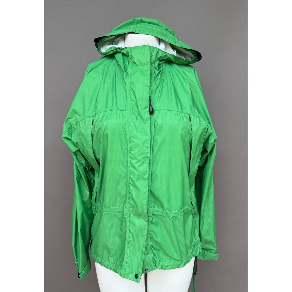 LL Bean Stowaway Rain Jacket Womens Medium Green Ripstop Hooded Gorpcore Outdoor - Picture 13 of 14